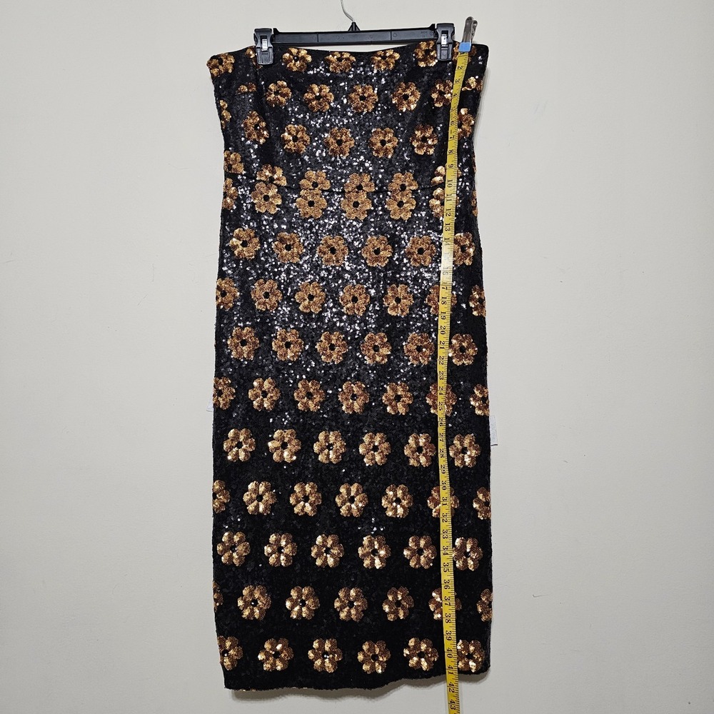 Alex Marie Dress 18 Black Gold Strapless Midi Sleeveless Sequin Embroidery 1061 - Picture 6 of 12